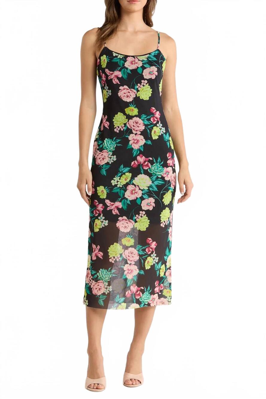 NEW STEVE MADDEN giselly ditsy floral mesh midi dress in black